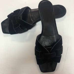YSL Tribute Flat Sandal Black Black Velvet